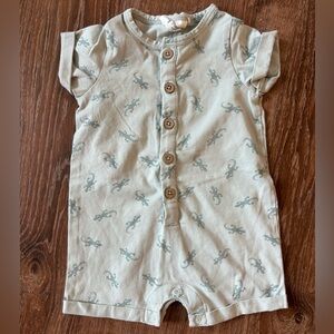 Light Sage Lizard Print Button Romper